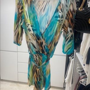 Sheer animal print cover up romper Luli Fama - L